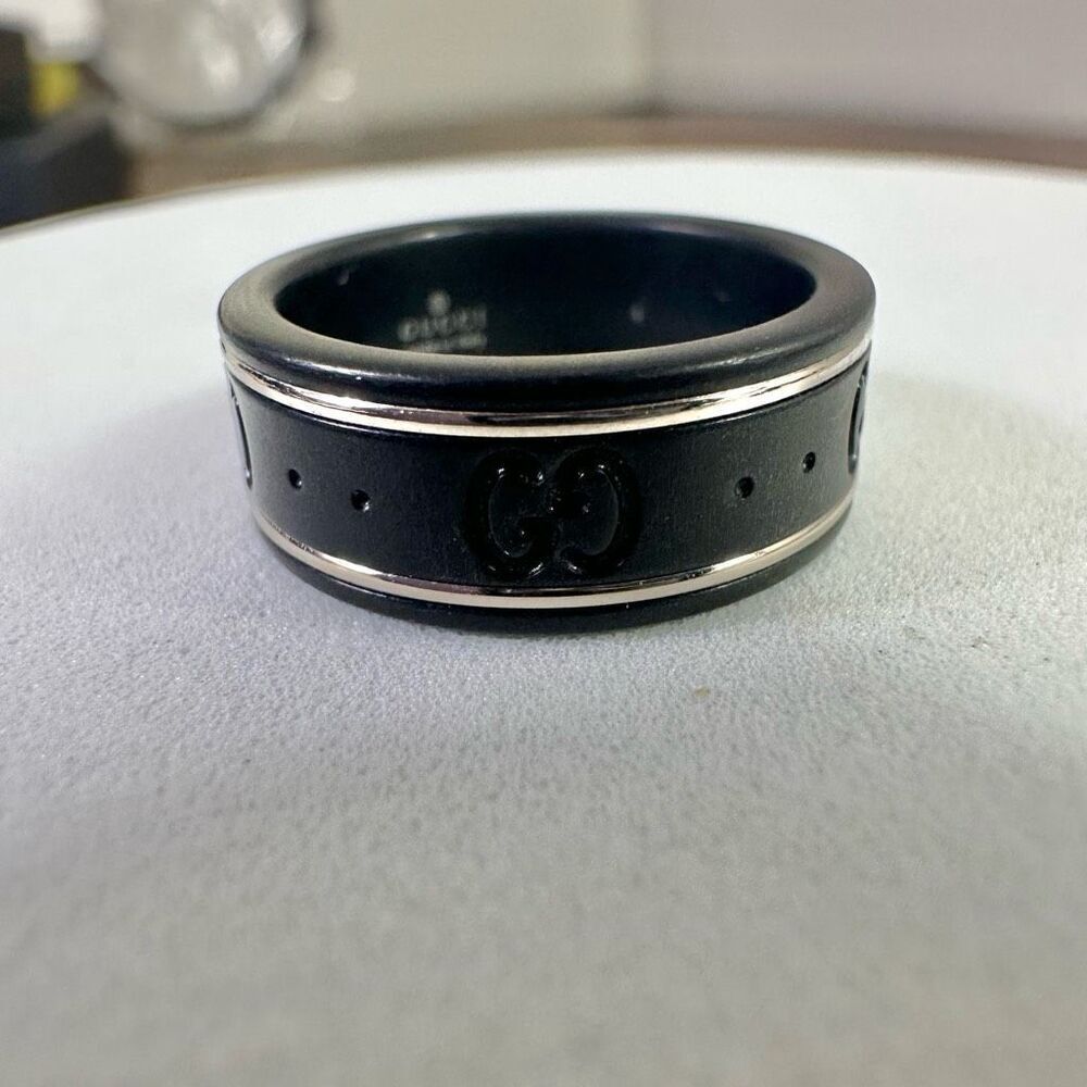 Gucci Icon GG Black Synthetic Corundum‎ Ring Size 5 - Picture 2 of 10
